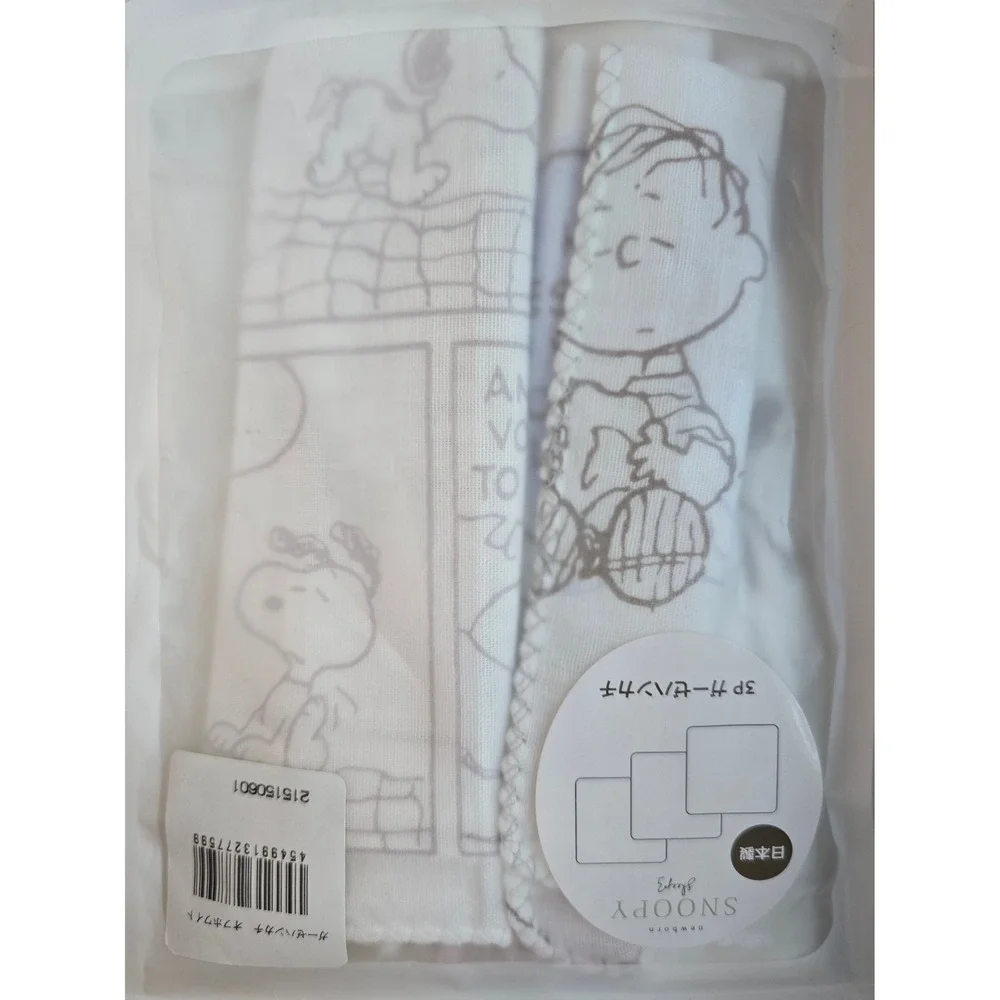 PEANUTS Snoopy 3 Pack Cotton Gauze Handkerchiefs Sleepy Newborn Made in Japan